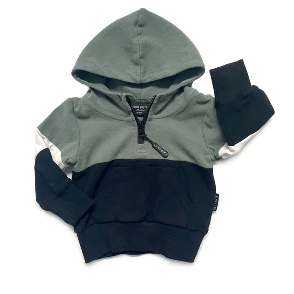 Little bipsy forest green color block hoodie